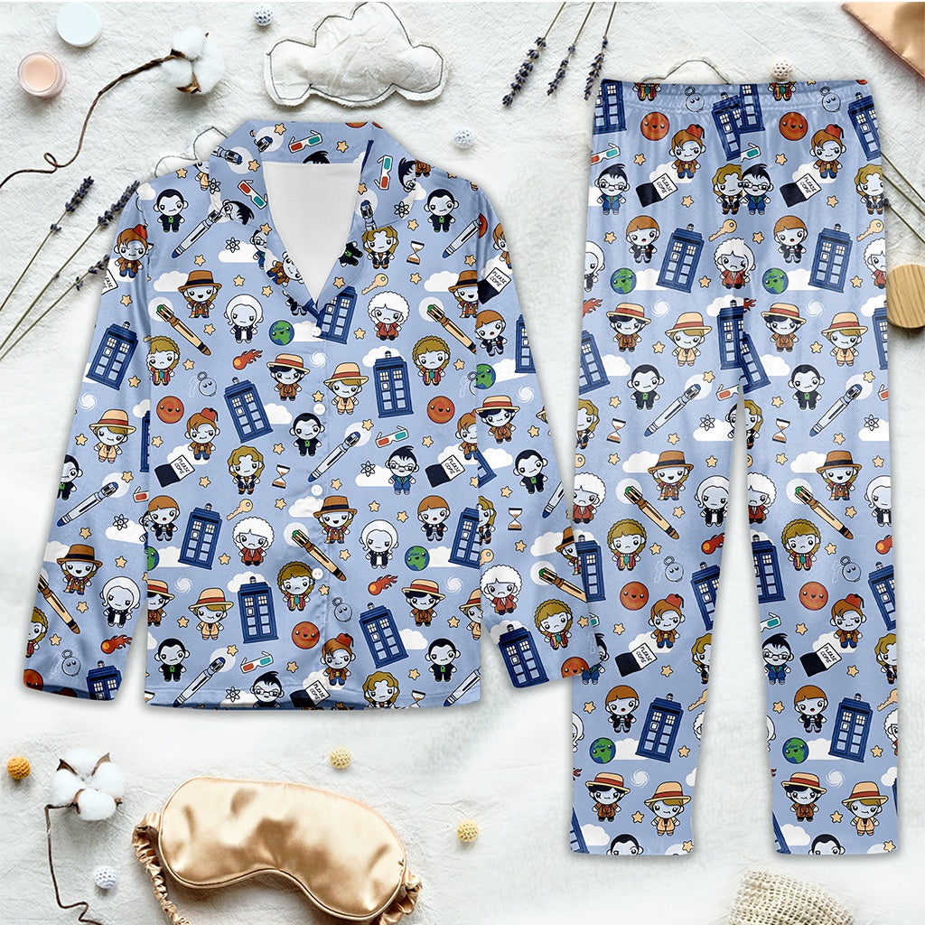 Doctor Who-themed pajama set a light background