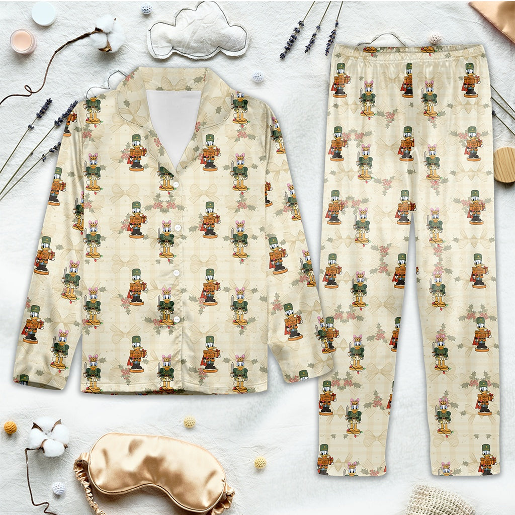 Mickey Mouse pajama set with nutcracker pattern on a light background.