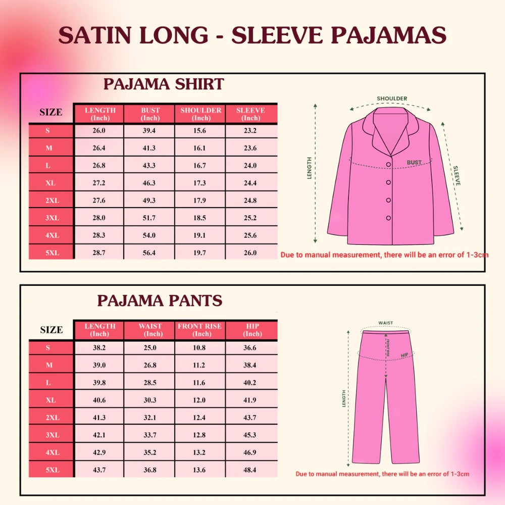 Long-sleeve pajama size chart for Geek Chic Black Festive Wicked Pajama Set