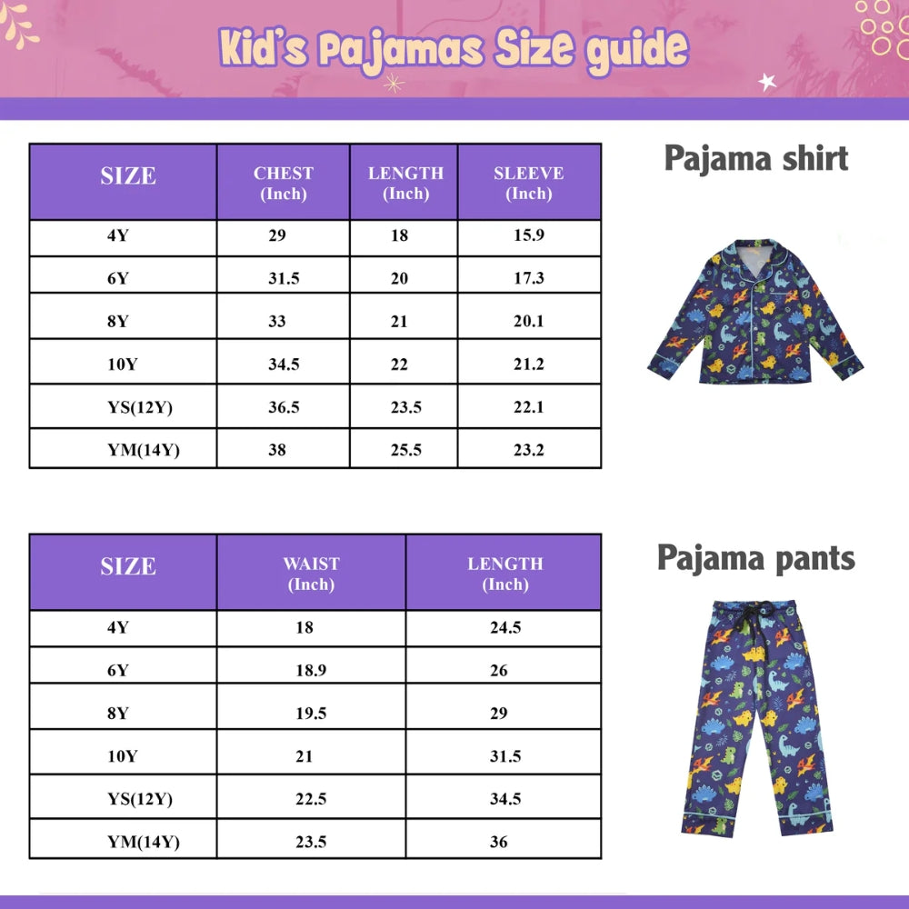 Children's pajamas size guide for Geek Chic Christmas Derpy Tiger Pajama Set